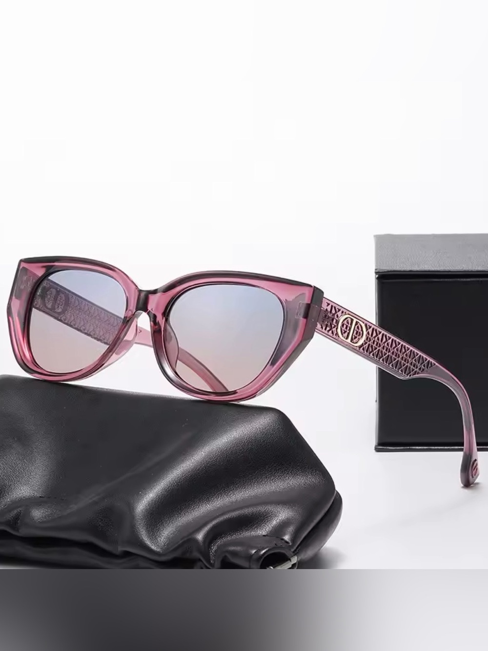 Women's Pink Cat-Eye Sunglasses with Patterned Temples